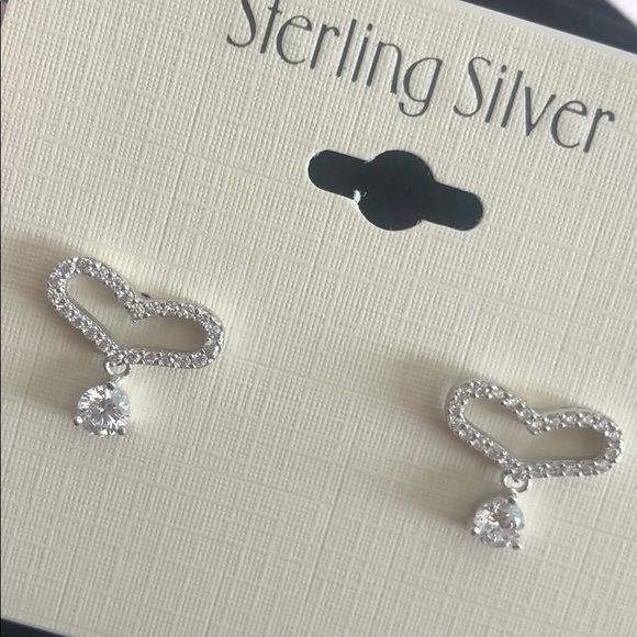 Dainty Cubic Zirconia Sterling Silver Heart Earrin - Picture 5 of 5